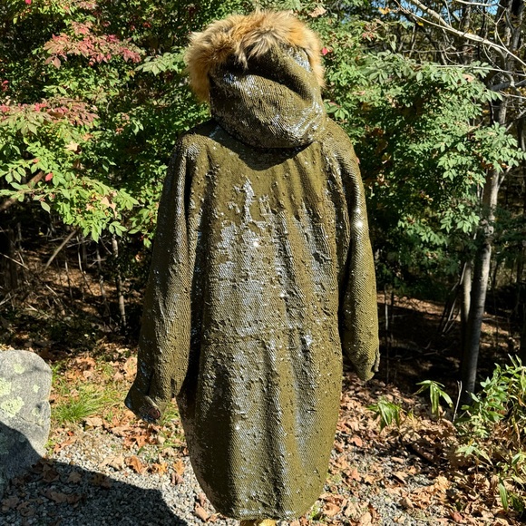 Ashish Olive Sequin Parka w Leopard Fur like featured in Ab Fab - Picture 6 of 16